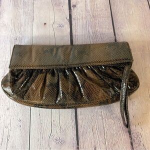 Sondra Roberts SR Squared Classic Minimalist Black Tan Python Clutch Purse